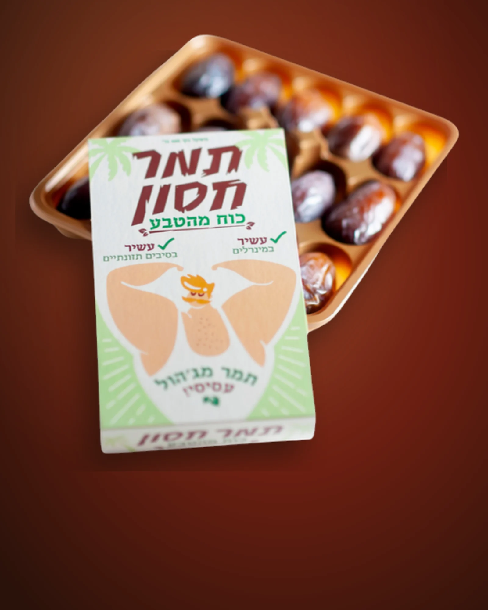 מארז תמר חסון: מגש זהב של תמרי מג׳הול בונבון עם החבק הממותג